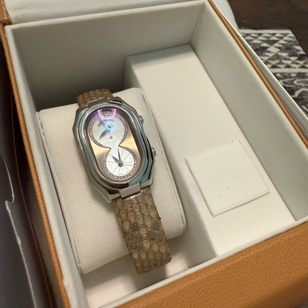 Philip Stein Tan and Silver Dual-Faced Watch